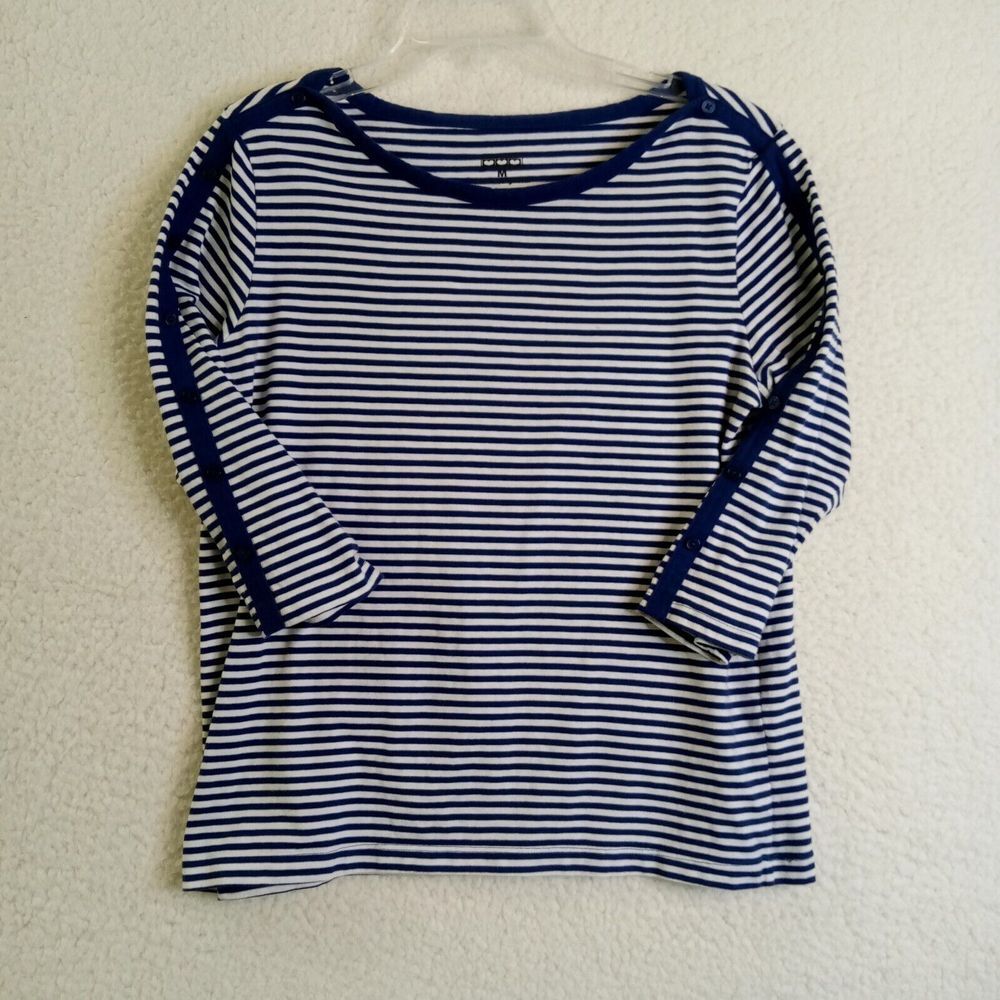 Three Hearts Medium‎ Women's 3/4 Sleeve Top CottonPoly Blue/White Striped